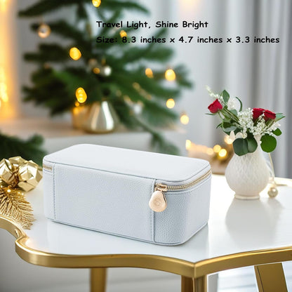 Travel Jewelry Box Organizer – Portable PU Leather Jewelry Case with 6/8/12 Zippered Pouches, Compact Storage for Earrings Rings Necklaces Bracelets, Aqua Blue