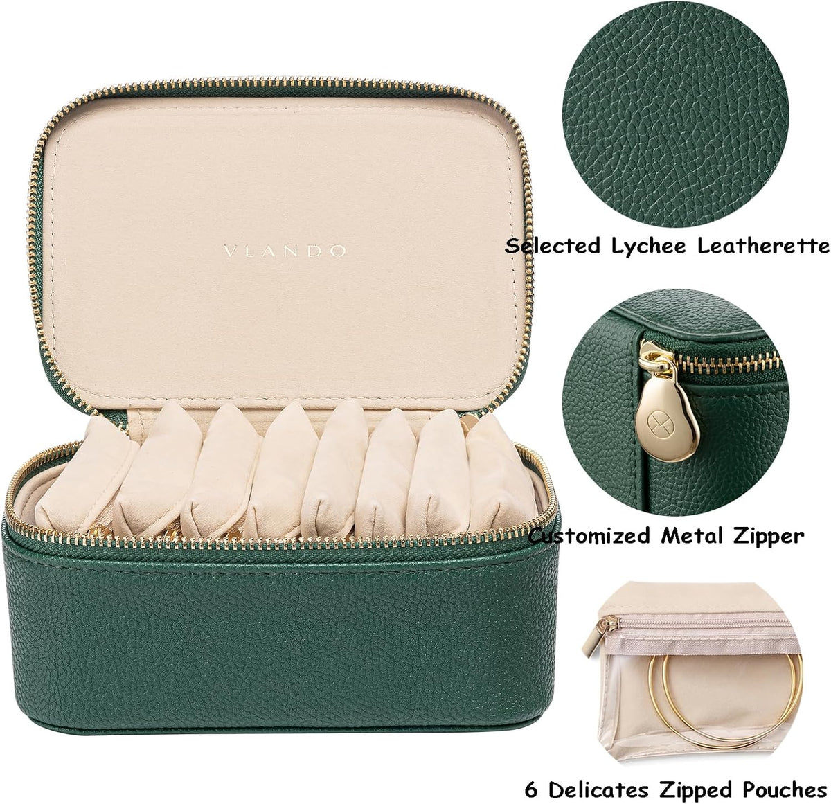 Travel Jewelry Box Organizer – Portable PU Leather Jewelry Case with 6/8/12 Zippered Pouches, Compact Storage for Earrings Rings Necklaces Bracelets, Aqua Blue