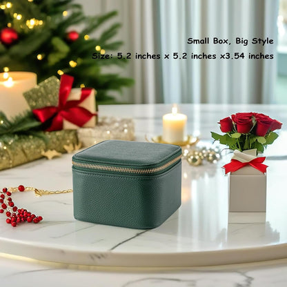 Travel Jewelry Box Organizer – Portable PU Leather Jewelry Case with 6/8/12 Zippered Pouches, Compact Storage for Earrings Rings Necklaces Bracelets, Aqua Blue