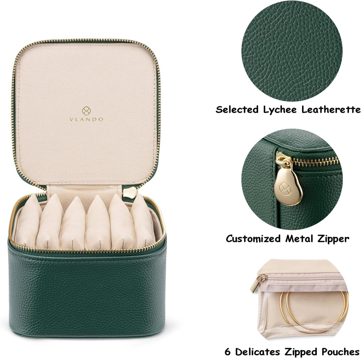 Travel Jewelry Box Organizer – Portable PU Leather Jewelry Case with 6/8/12 Zippered Pouches, Compact Storage for Earrings Rings Necklaces Bracelets, Aqua Blue