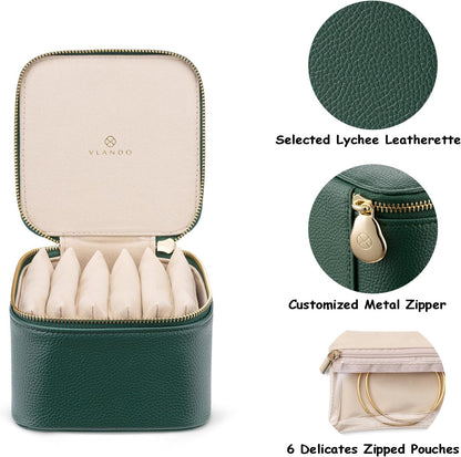 Travel Jewelry Box Organizer – Portable PU Leather Jewelry Case with 6/8/12 Zippered Pouches, Compact Storage for Earrings Rings Necklaces Bracelets, Aqua Blue