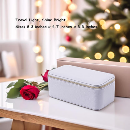 Travel Jewelry Box Organizer – Portable PU Leather Jewelry Case with 6/8/12 Zippered Pouches, Compact Storage for Earrings Rings Necklaces Bracelets, Aqua Blue