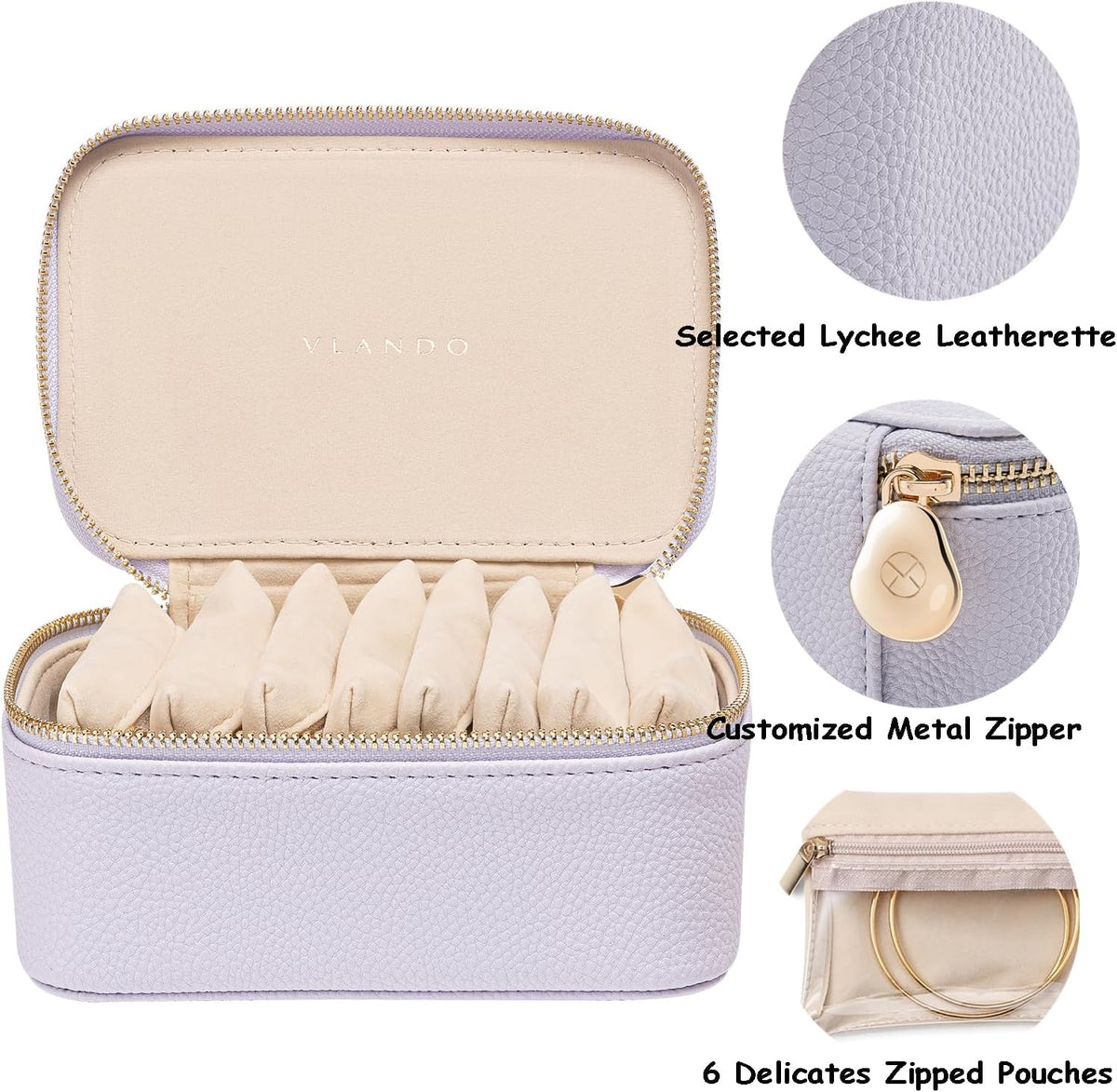 Travel Jewelry Box Organizer – Portable PU Leather Jewelry Case with 6/8/12 Zippered Pouches, Compact Storage for Earrings Rings Necklaces Bracelets, Aqua Blue