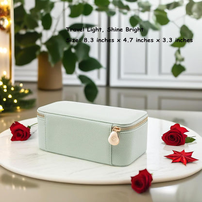 Travel Jewelry Box Organizer – Portable PU Leather Jewelry Case with 6/8/12 Zippered Pouches, Compact Storage for Earrings Rings Necklaces Bracelets, Aqua Blue