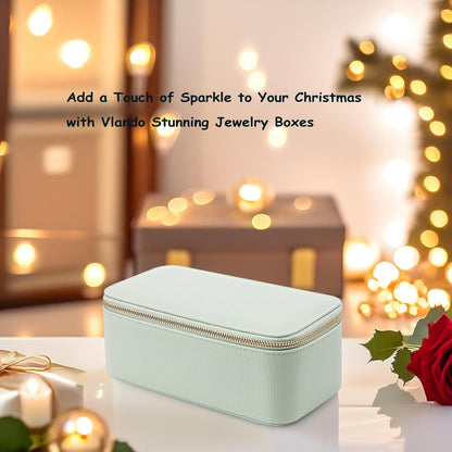 Travel Jewelry Box Organizer – Portable PU Leather Jewelry Case with 6/8/12 Zippered Pouches, Compact Storage for Earrings Rings Necklaces Bracelets, Aqua Blue
