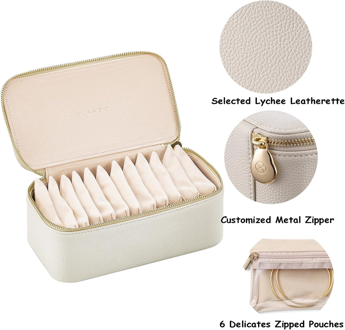 Travel Jewelry Box Organizer – Portable PU Leather Jewelry Case with 6/8/12 Zippered Pouches, Compact Storage for Earrings Rings Necklaces Bracelets, Aqua Blue