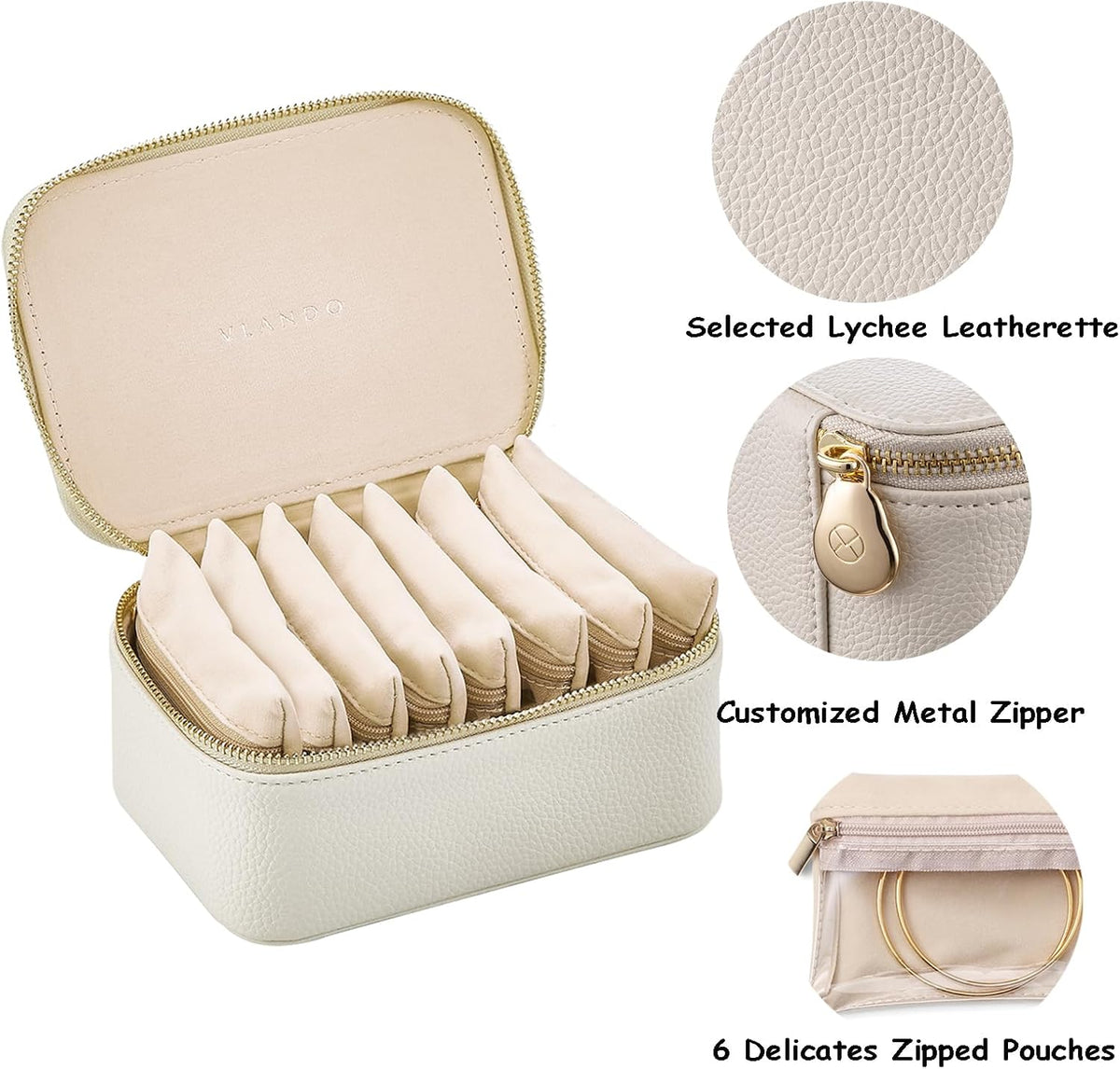 Travel Jewelry Box Organizer – Portable PU Leather Jewelry Case with 6/8/12 Zippered Pouches, Compact Storage for Earrings Rings Necklaces Bracelets, Aqua Blue