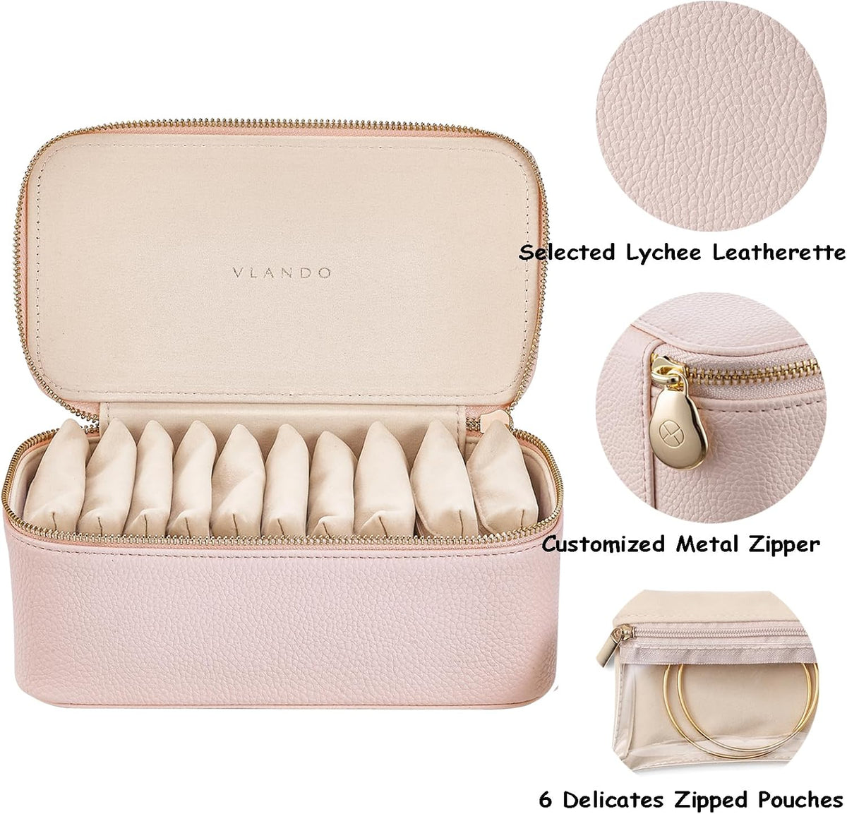 Travel Jewelry Box Organizer – Portable PU Leather Jewelry Case with 6/8/12 Zippered Pouches, Compact Storage for Earrings Rings Necklaces Bracelets, Aqua Blue