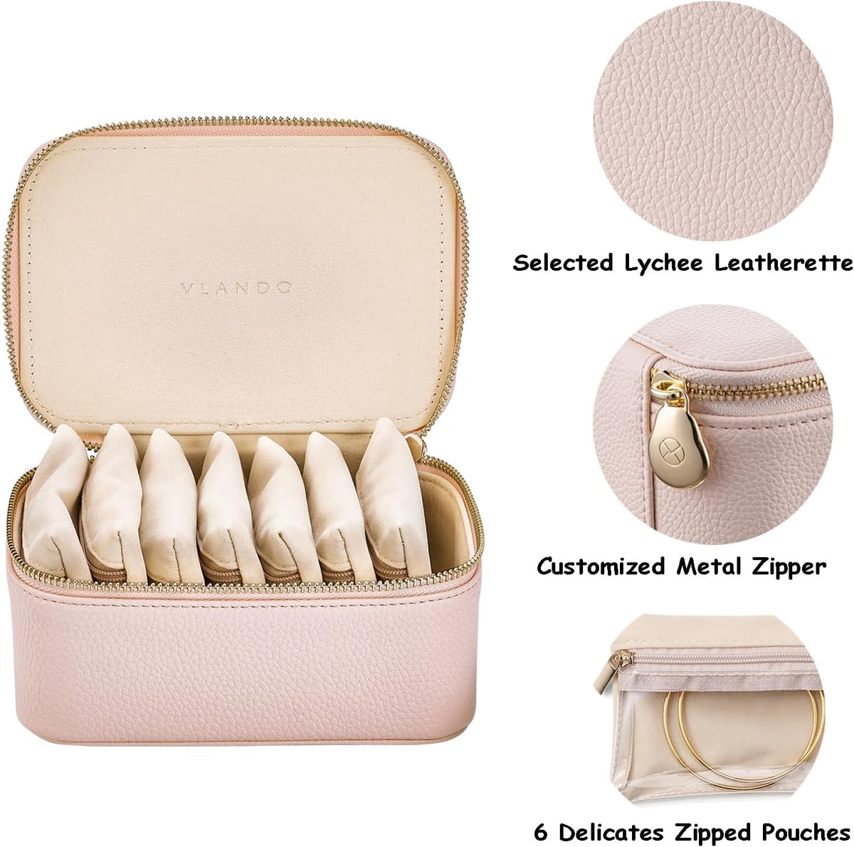 Travel Jewelry Box Organizer – Portable PU Leather Jewelry Case with 6/8/12 Zippered Pouches, Compact Storage for Earrings Rings Necklaces Bracelets, Aqua Blue