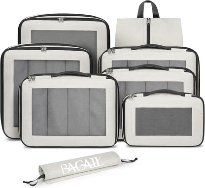 8 Set Compression Packing Cubes, Durable & Wear-resistant Expandable Luggage Organizer Bags for Travel Accessories (Black)