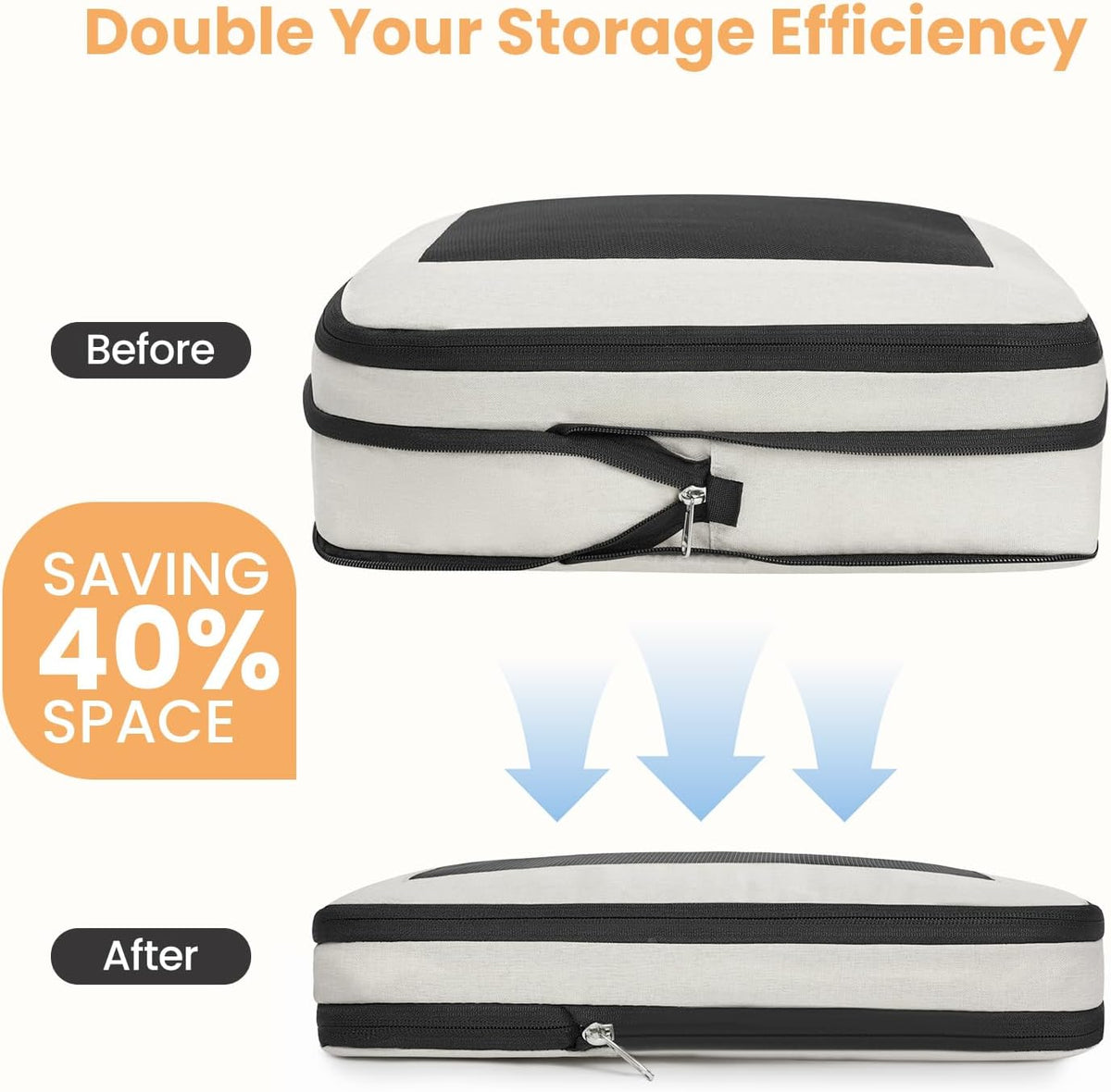 8 Set Compression Packing Cubes, Durable & Wear-resistant Expandable Luggage Organizer Bags for Travel Accessories (Black)