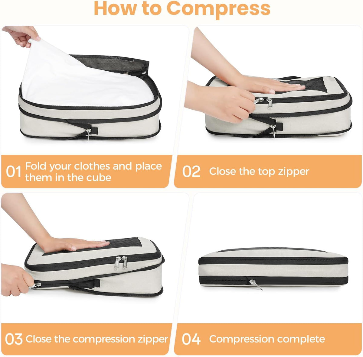 8 Set Compression Packing Cubes, Durable & Wear-resistant Expandable Luggage Organizer Bags for Travel Accessories (Black)