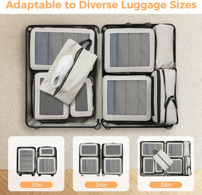 8 Set Compression Packing Cubes, Durable & Wear-resistant Expandable Luggage Organizer Bags for Travel Accessories (Black)