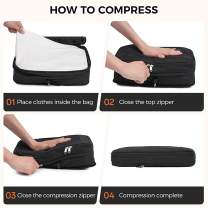 8 Set Compression Packing Cubes, Durable & Wear-resistant Expandable Luggage Organizer Bags for Travel Accessories (Black)