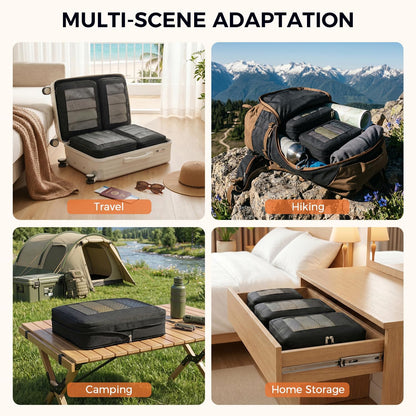 8 Set Compression Packing Cubes, Durable & Wear-resistant Expandable Luggage Organizer Bags for Travel Accessories (Black)