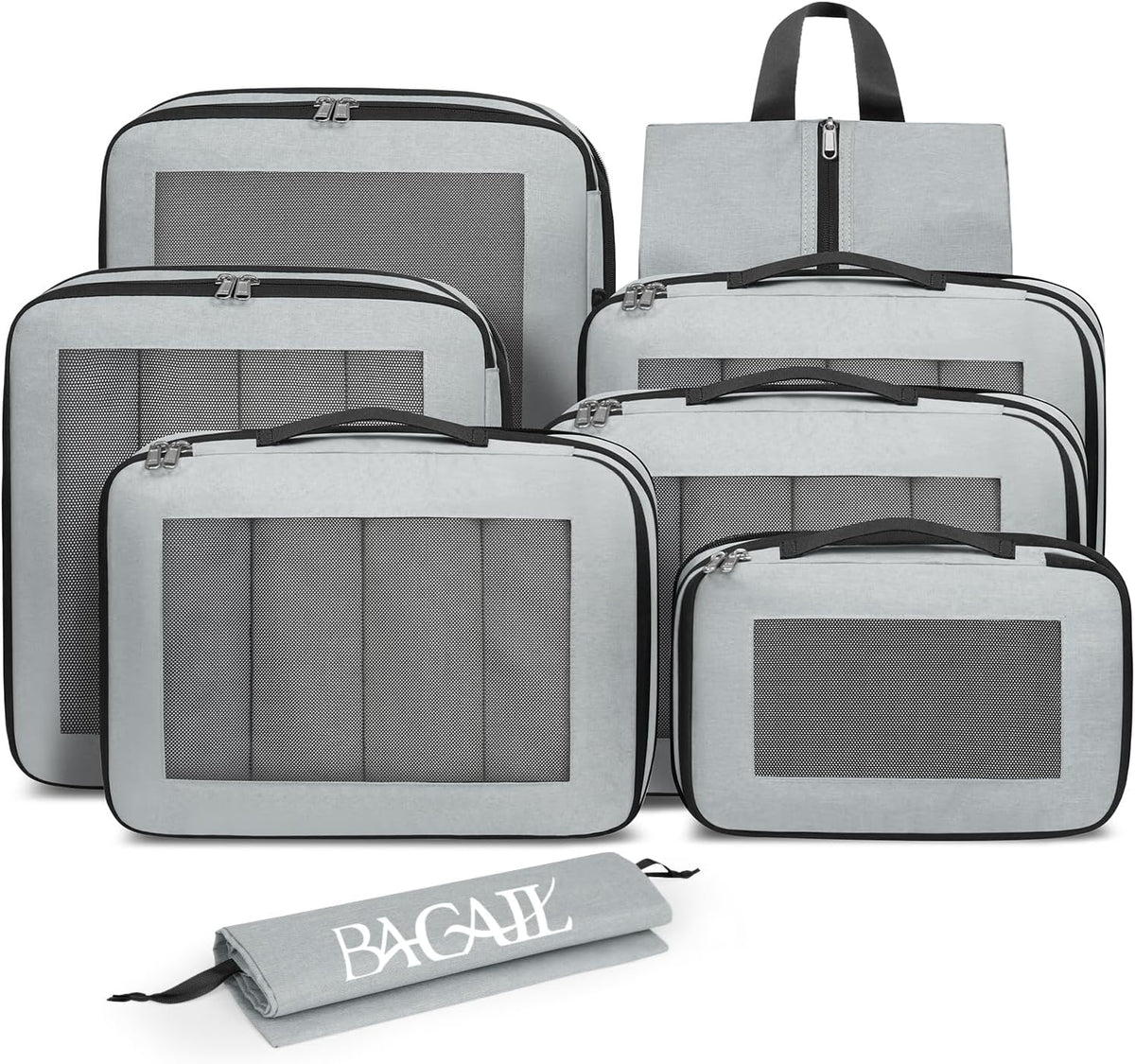 8 Set Compression Packing Cubes, Durable & Wear-resistant Expandable Luggage Organizer Bags for Travel Accessories (Black)