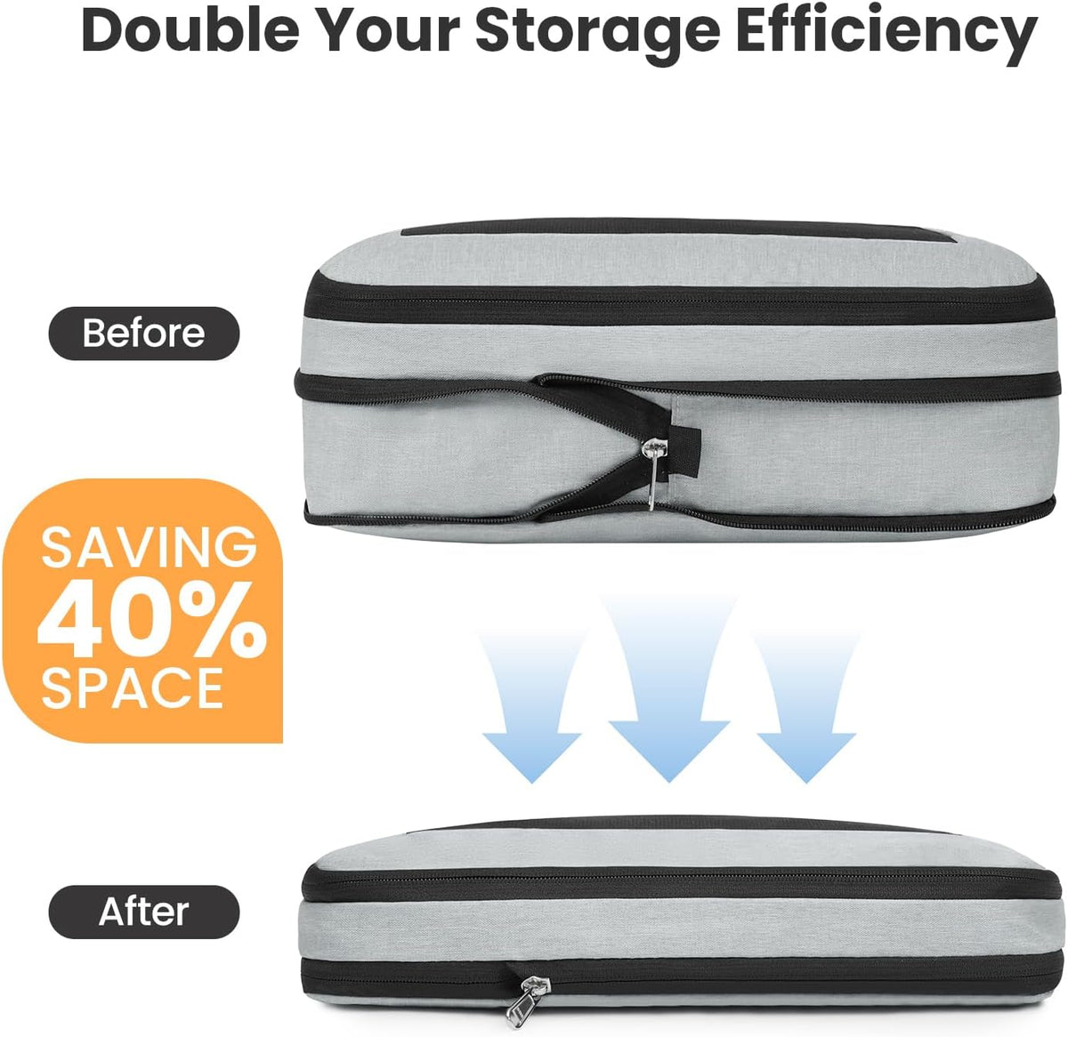 8 Set Compression Packing Cubes, Durable & Wear-resistant Expandable Luggage Organizer Bags for Travel Accessories (Black)