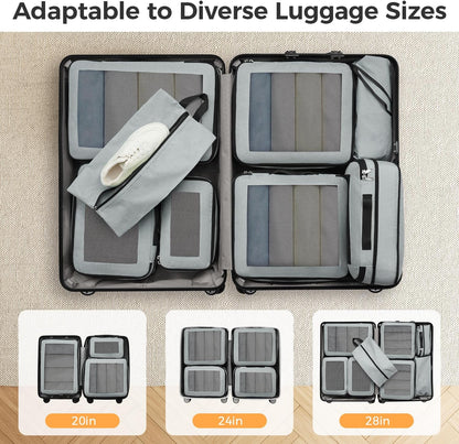 8 Set Compression Packing Cubes, Durable & Wear-resistant Expandable Luggage Organizer Bags for Travel Accessories (Black)