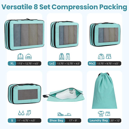 8 Set Compression Packing Cubes, Durable & Wear-resistant Expandable Luggage Organizer Bags for Travel Accessories (Black)