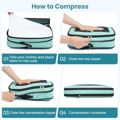 8 Set Compression Packing Cubes, Durable & Wear-resistant Expandable Luggage Organizer Bags for Travel Accessories (Black)