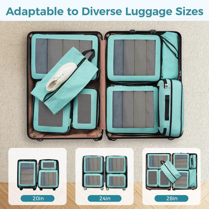8 Set Compression Packing Cubes, Durable & Wear-resistant Expandable Luggage Organizer Bags for Travel Accessories (Black)