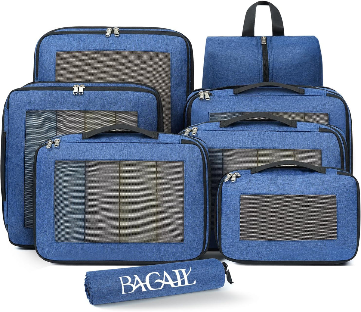 8 Set Compression Packing Cubes, Durable & Wear-resistant Expandable Luggage Organizer Bags for Travel Accessories (Black)
