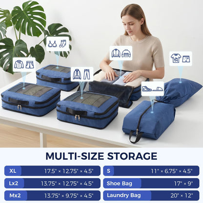8 Set Compression Packing Cubes, Durable & Wear-resistant Expandable Luggage Organizer Bags for Travel Accessories (Black)