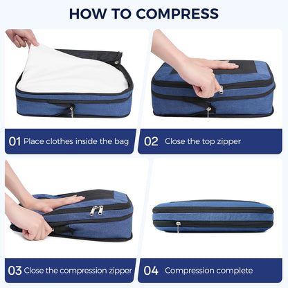 8 Set Compression Packing Cubes, Durable & Wear-resistant Expandable Luggage Organizer Bags for Travel Accessories (Black)