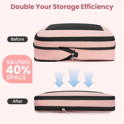 8 Set Compression Packing Cubes, Durable & Wear-resistant Expandable Luggage Organizer Bags for Travel Accessories (Black)
