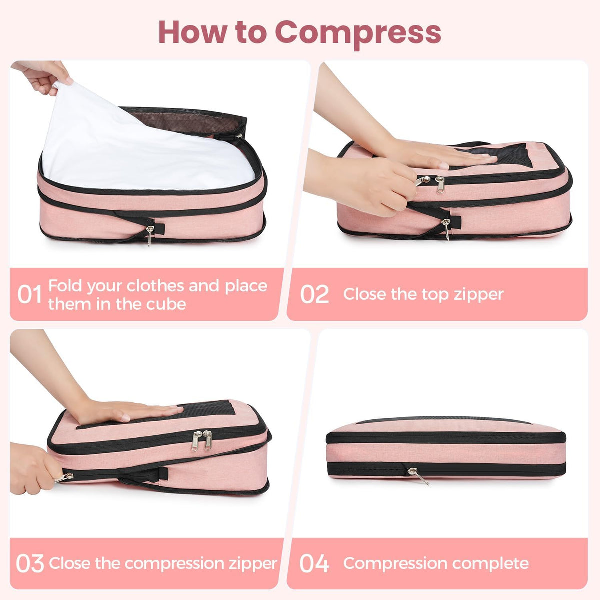 8 Set Compression Packing Cubes, Durable & Wear-resistant Expandable Luggage Organizer Bags for Travel Accessories (Black)