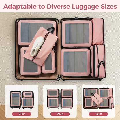 8 Set Compression Packing Cubes, Durable & Wear-resistant Expandable Luggage Organizer Bags for Travel Accessories (Black)