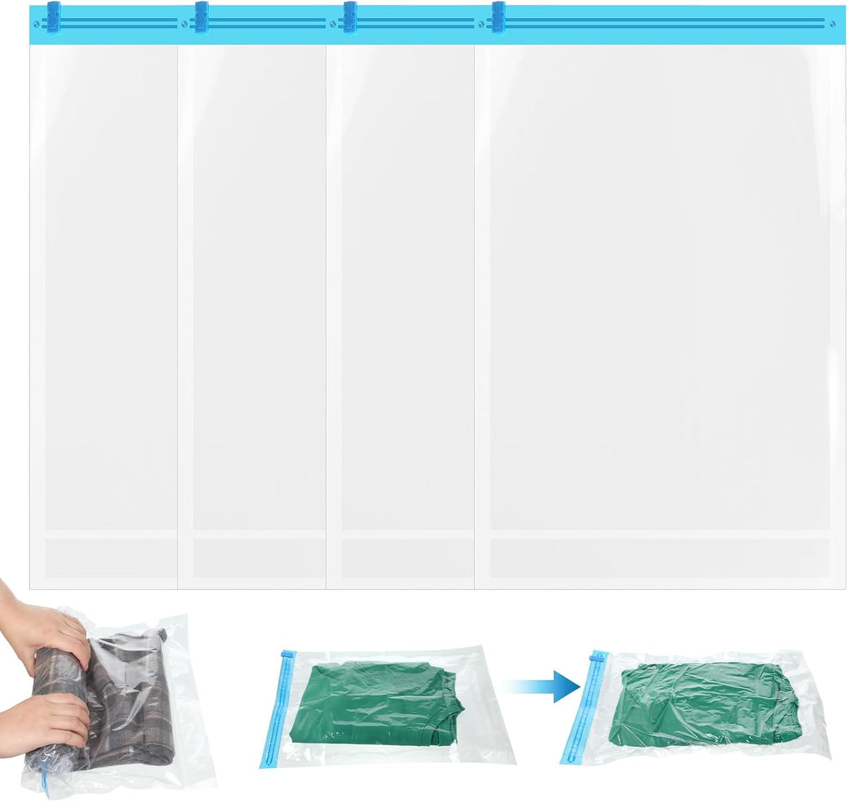 4 PCS Roll up Compression Bags, 19 X 14" Vacuum Travel Bag, Roll-Up Space Saver Bags for Travel, Vacuum Seal Storage Bag for Packing Clothing Suitcases Luggage Home Organizers, No Pump Needed