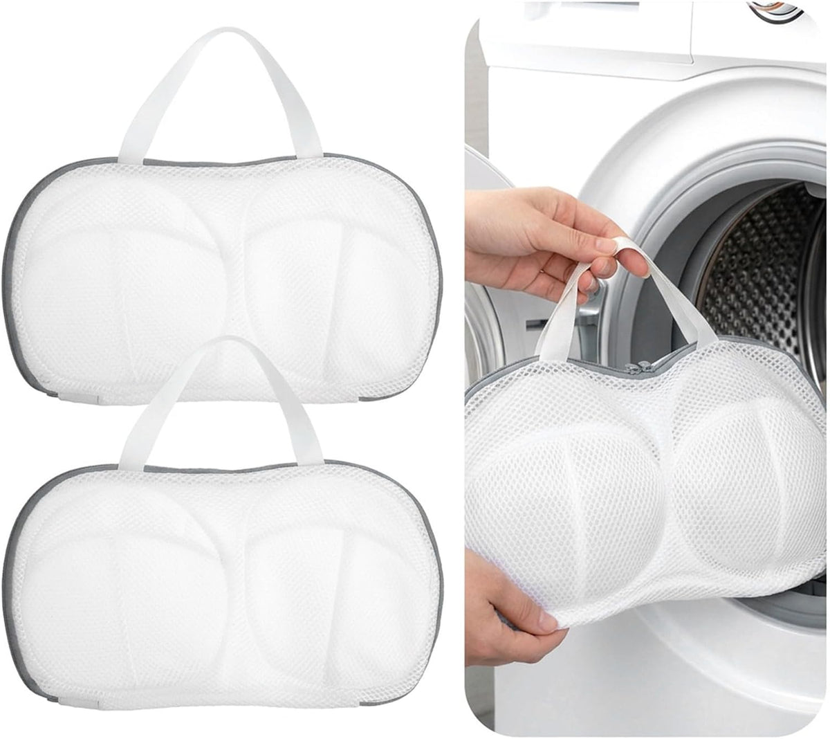 2 Pack Bra Washing Bags for Laundry, Reusable Washable Bra Laundry Bag with Handle, Non-Deform Mesh Wash Bag for Washing Machine Storage Travel