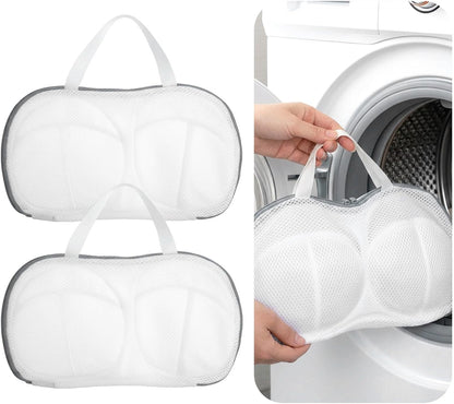 2 Pack Bra Washing Bags for Laundry, Reusable Washable Bra Laundry Bag with Handle, Non-Deform Mesh Wash Bag for Washing Machine Storage Travel