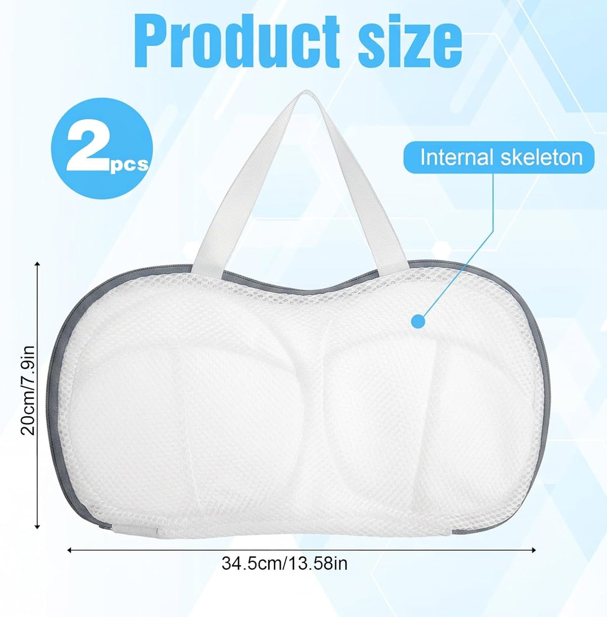 2 Pack Bra Washing Bags for Laundry, Reusable Washable Bra Laundry Bag with Handle, Non-Deform Mesh Wash Bag for Washing Machine Storage Travel