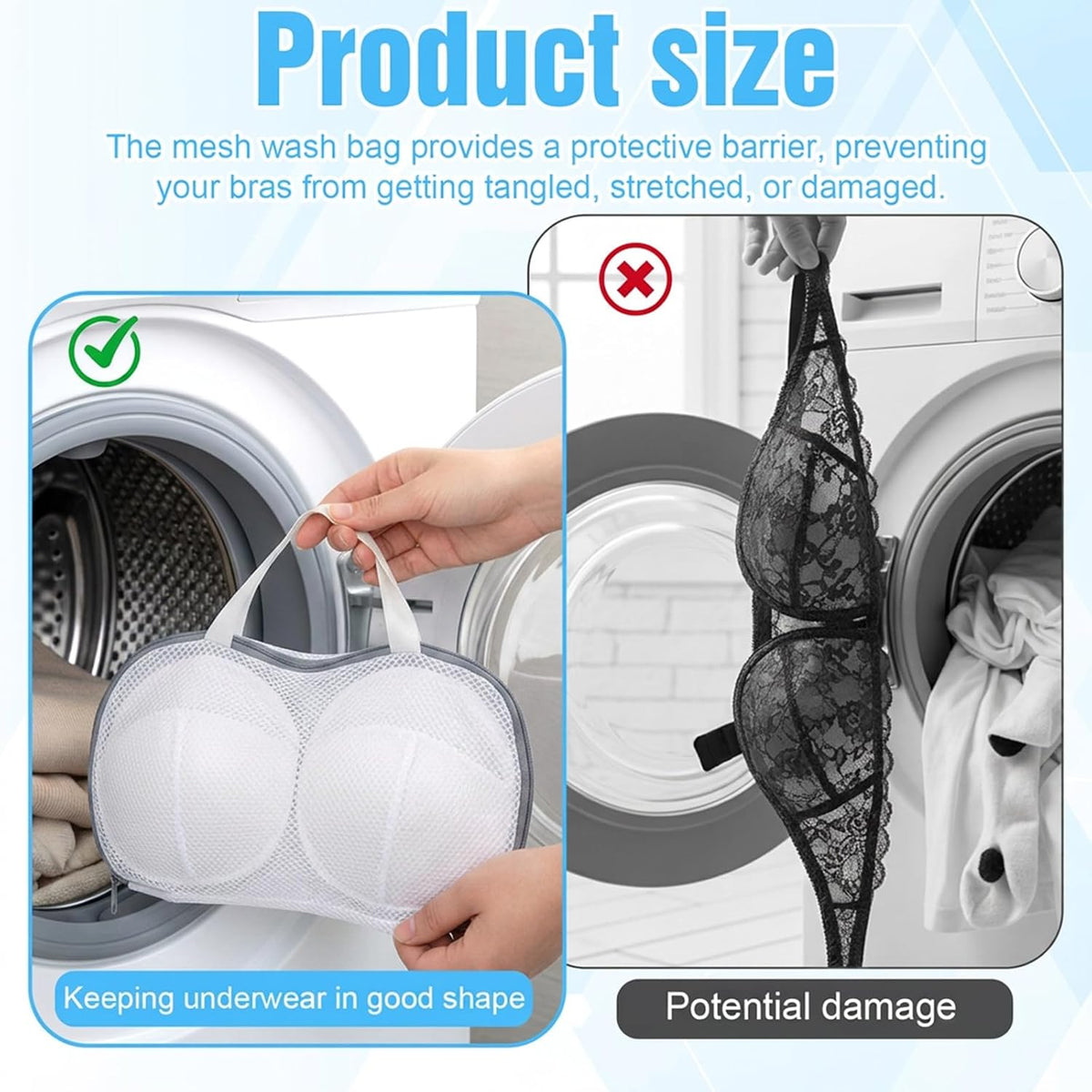 2 Pack Bra Washing Bags for Laundry, Reusable Washable Bra Laundry Bag with Handle, Non-Deform Mesh Wash Bag for Washing Machine Storage Travel