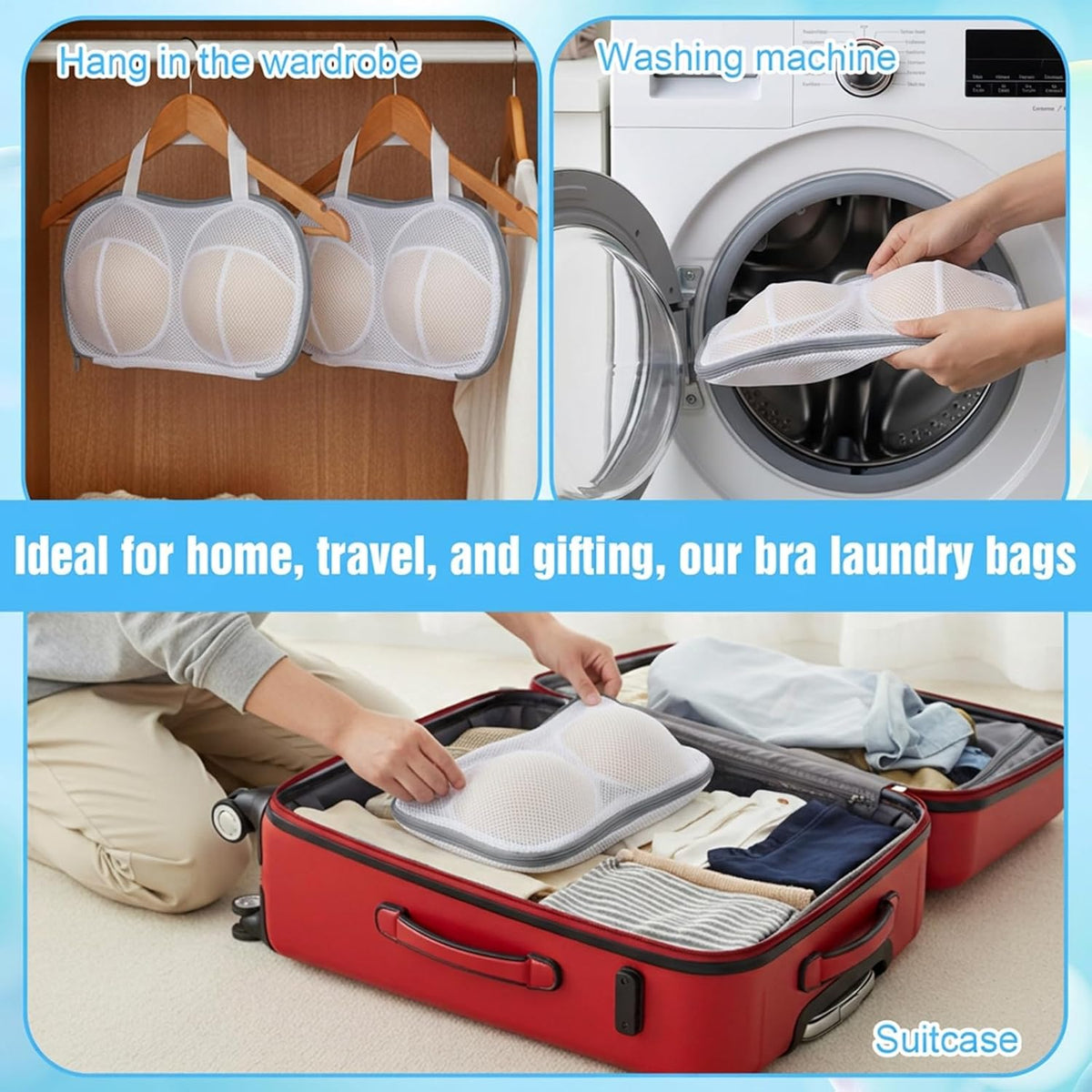 2 Pack Bra Washing Bags for Laundry, Reusable Washable Bra Laundry Bag with Handle, Non-Deform Mesh Wash Bag for Washing Machine Storage Travel