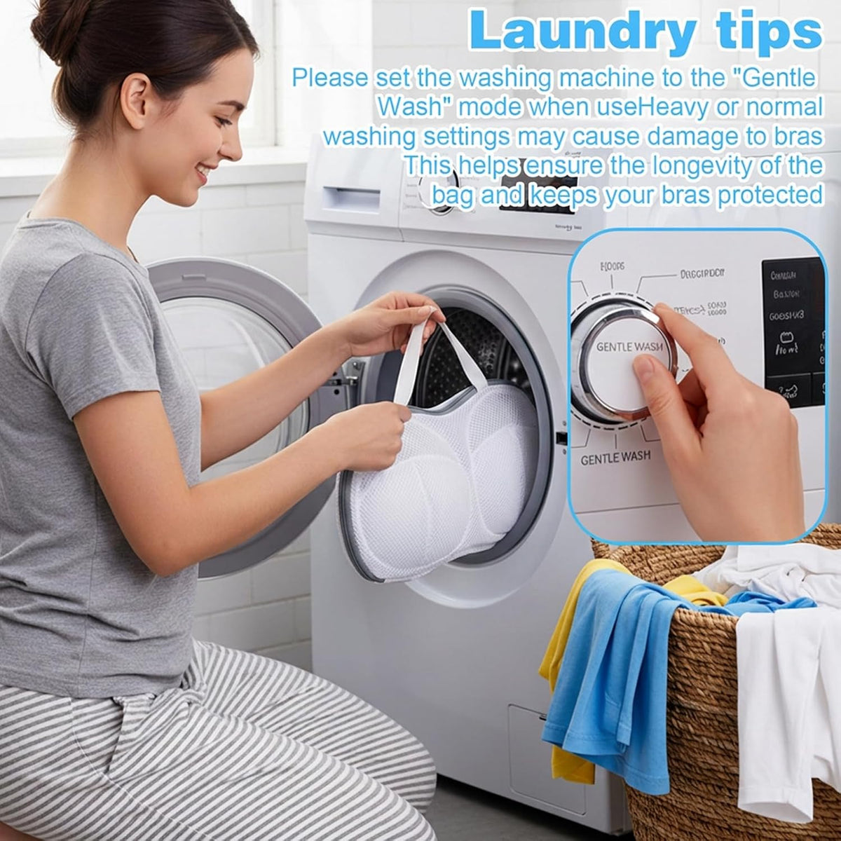 2 Pack Bra Washing Bags for Laundry, Reusable Washable Bra Laundry Bag with Handle, Non-Deform Mesh Wash Bag for Washing Machine Storage Travel
