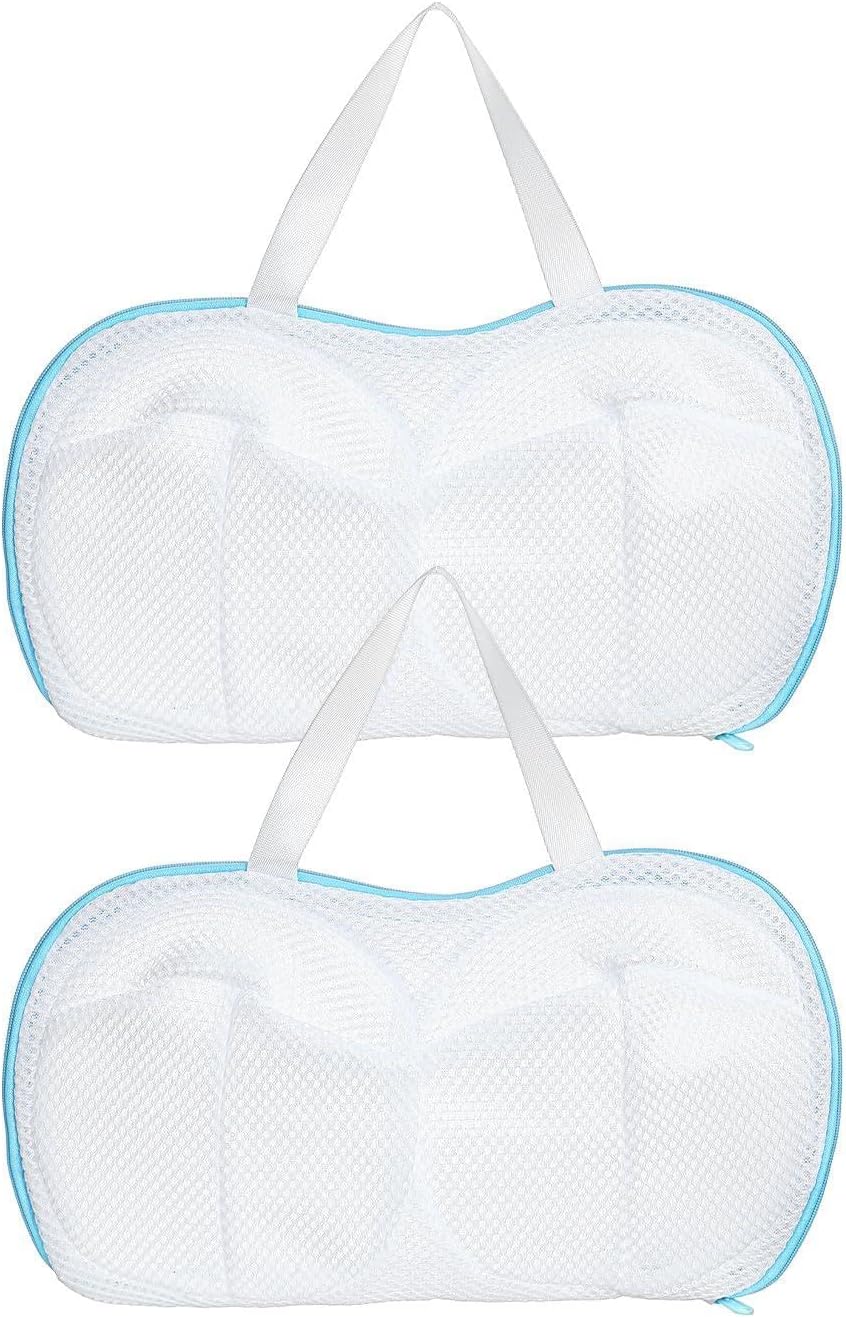 2 Pack Bra Washing Bags for Laundry, Reusable Washable Bra Laundry Bag with Handle, Non-Deform Mesh Wash Bag for Washing Machine Storage Travel