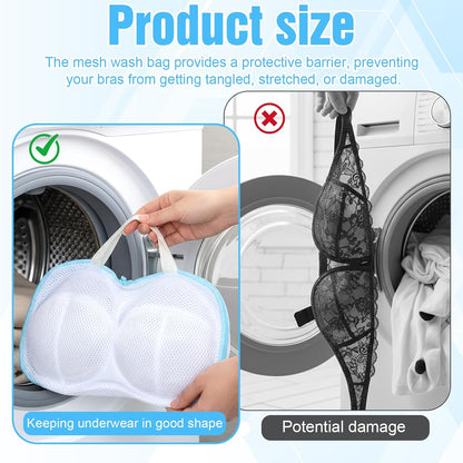 2 Pack Bra Washing Bags for Laundry, Reusable Washable Bra Laundry Bag with Handle, Non-Deform Mesh Wash Bag for Washing Machine Storage Travel