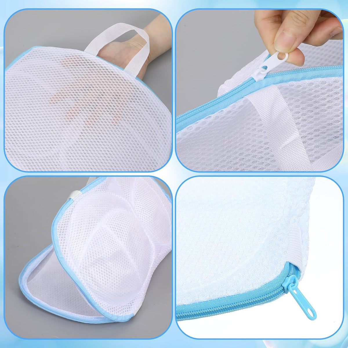 2 Pack Bra Washing Bags for Laundry, Reusable Washable Bra Laundry Bag with Handle, Non-Deform Mesh Wash Bag for Washing Machine Storage Travel