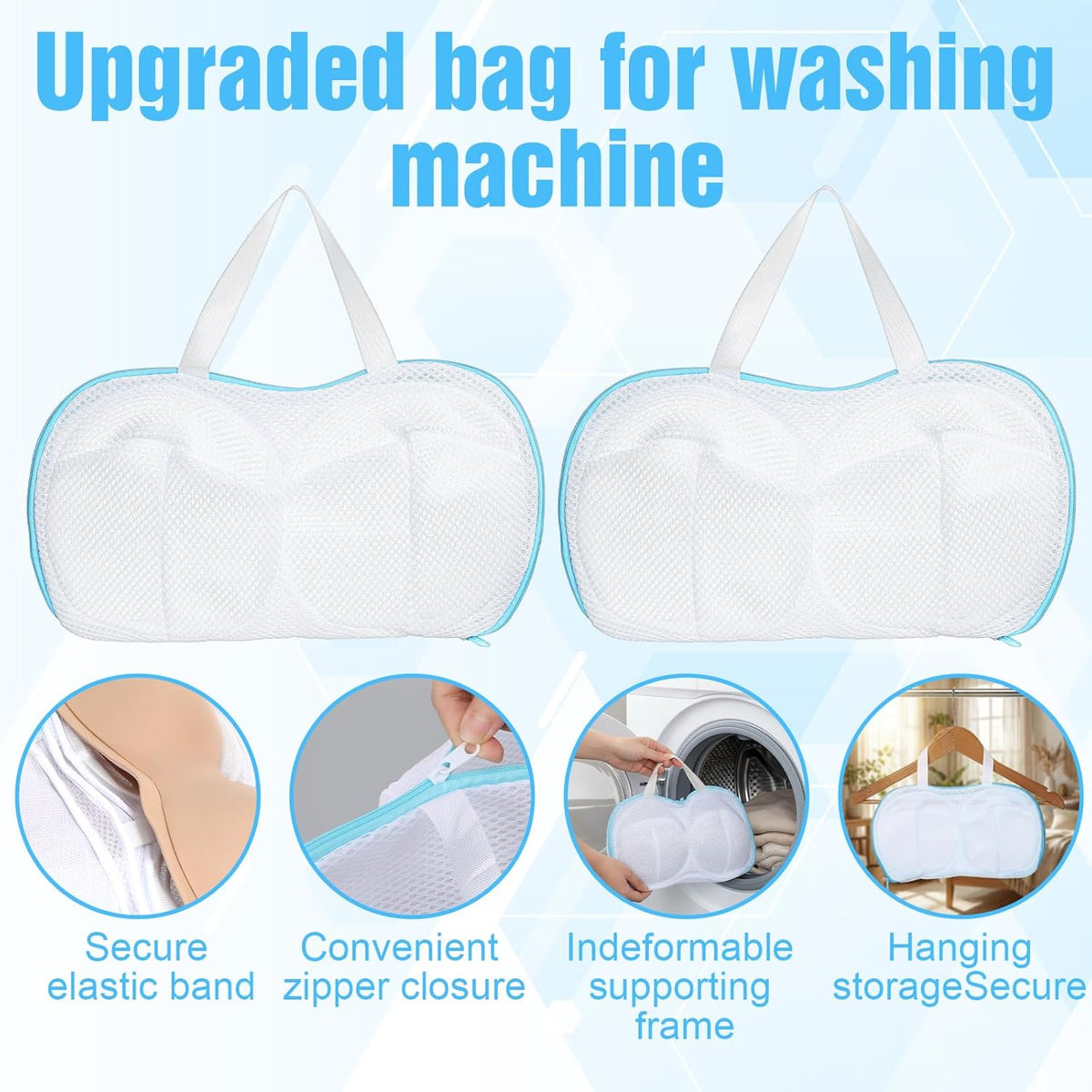 2 Pack Bra Washing Bags for Laundry, Reusable Washable Bra Laundry Bag with Handle, Non-Deform Mesh Wash Bag for Washing Machine Storage Travel