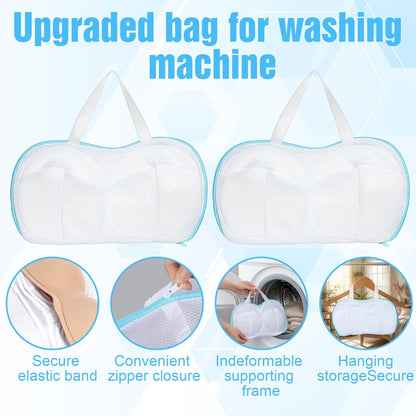 2 Pack Bra Washing Bags for Laundry, Reusable Washable Bra Laundry Bag with Handle, Non-Deform Mesh Wash Bag for Washing Machine Storage Travel