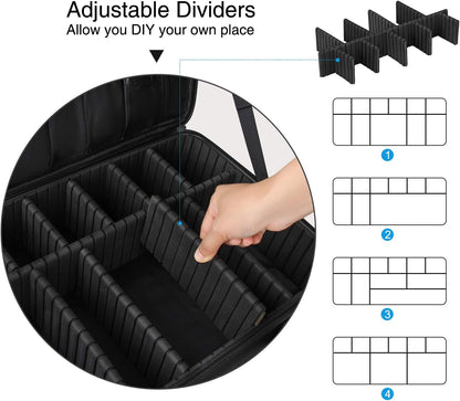 Makeup Bag Travel Makeup Train Case Large Cosmetic Case Professional Portable Makeup Brush Holder Organizer and Storage with Adjustable Dividers and Shoulder Strap Black