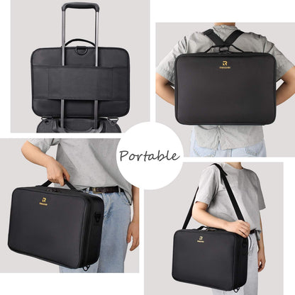 Makeup Bag Travel Makeup Train Case Large Cosmetic Case Professional Portable Makeup Brush Holder Organizer and Storage with Adjustable Dividers and Shoulder Strap Black
