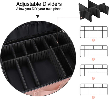 Makeup Bag Travel Makeup Train Case Large Cosmetic Case Professional Portable Makeup Brush Holder Organizer and Storage with Adjustable Dividers and Shoulder Strap Black