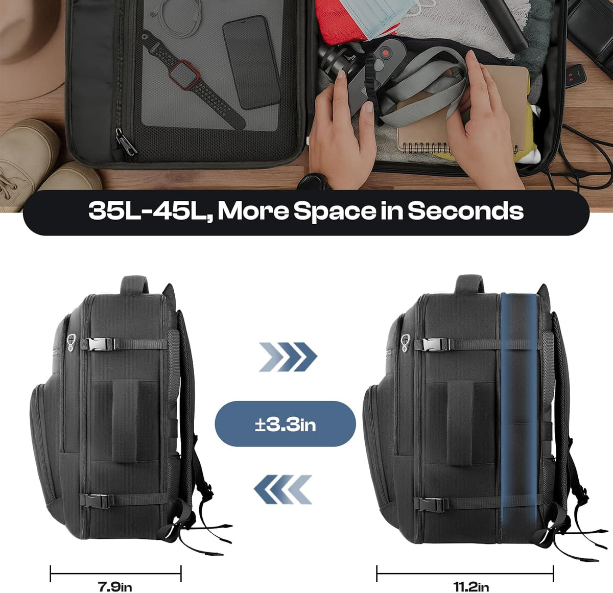 Roomy Travel Backpack, Expandable 40L-50L Carry On Backpack For 17.3" Laptop,TSA Flight Approved Business Travel Backpack w/ Multiple Organizer Pockets for Work,Overnight Trip,College &Daily Commuting