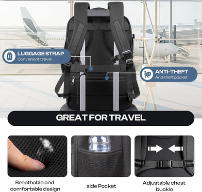 Roomy Travel Backpack, Expandable 40L-50L Carry On Backpack For 17.3" Laptop,TSA Flight Approved Business Travel Backpack w/ Multiple Organizer Pockets for Work,Overnight Trip,College &Daily Commuting