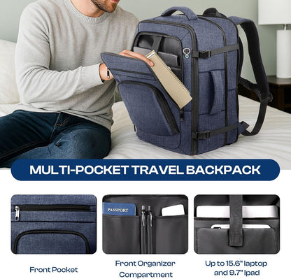 Roomy Travel Backpack, Expandable 40L-50L Carry On Backpack For 17.3" Laptop,TSA Flight Approved Business Travel Backpack w/ Multiple Organizer Pockets for Work,Overnight Trip,College &Daily Commuting