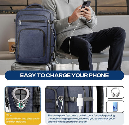 Roomy Travel Backpack, Expandable 40L-50L Carry On Backpack For 17.3" Laptop,TSA Flight Approved Business Travel Backpack w/ Multiple Organizer Pockets for Work,Overnight Trip,College &Daily Commuting